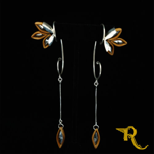 Flowers Petals Silver Hanging Ear Wraps