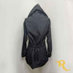 Belted Collar Jacket with Hoodie (Black)